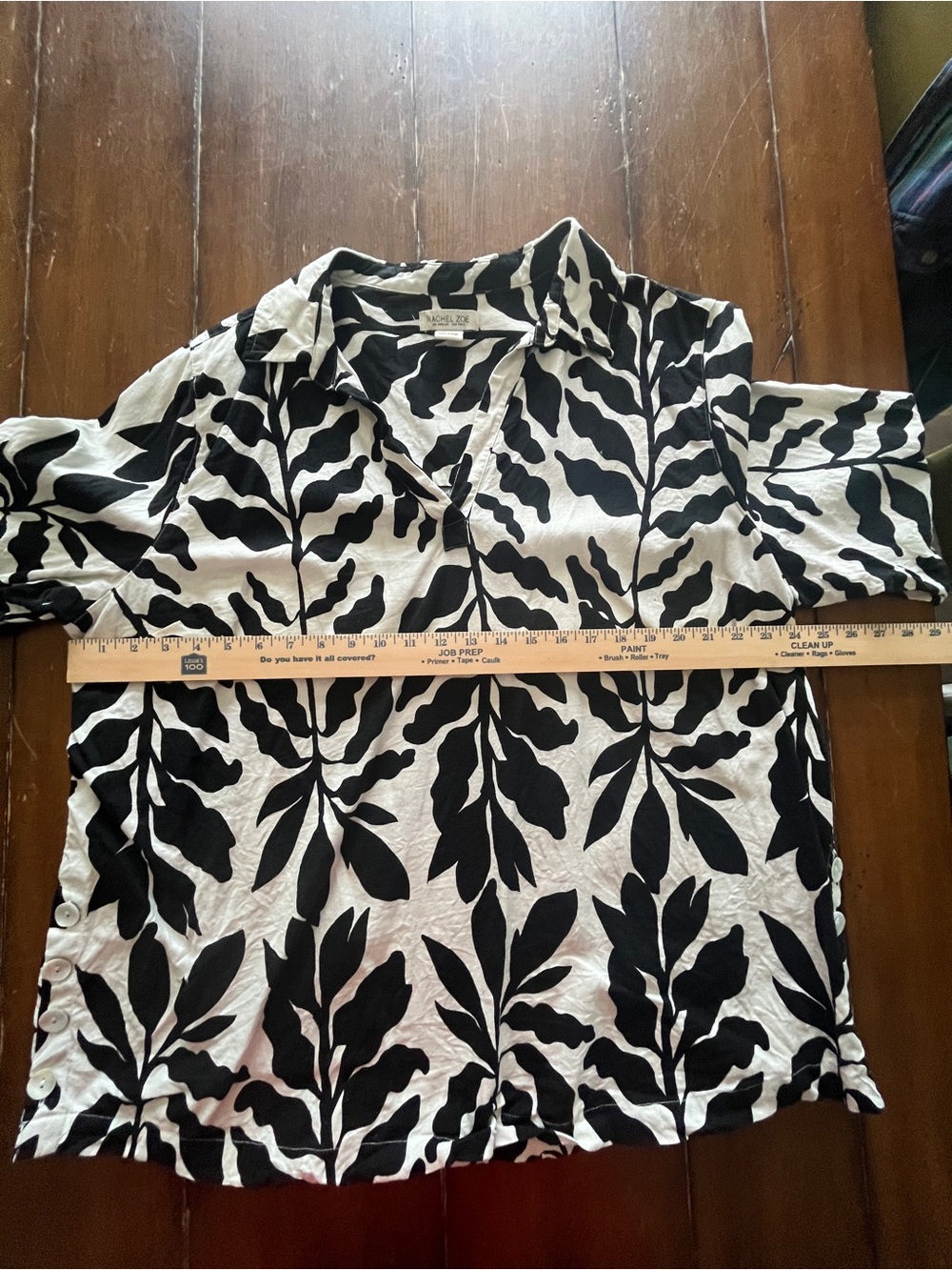 Rachel Zoe Black & Cream/White Leaf-Print Linen Blouse